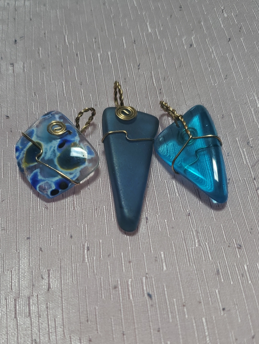 Handmade Blue Glass Pendant Trio Necklace Charms